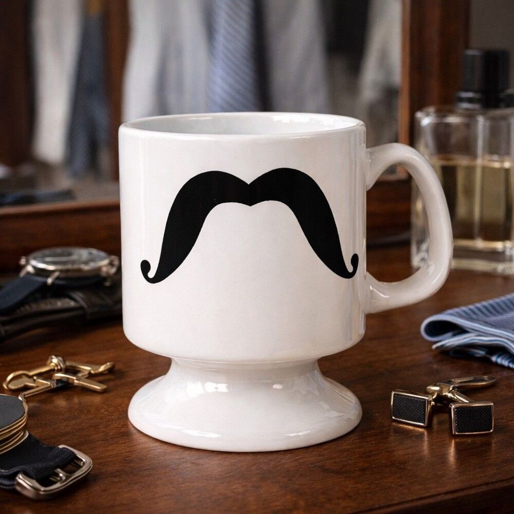 Mustache Pedestal Coffee Mug Home Essentials Black Moustache 10oz
